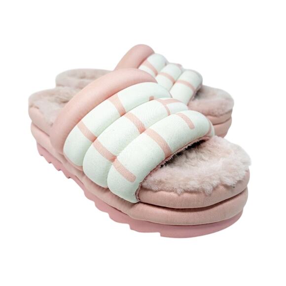 Ugg Pastel Pink & White Maxi Slide Logo Chunky Sandals Women's Size 9 Platform - Picture 1 of 8